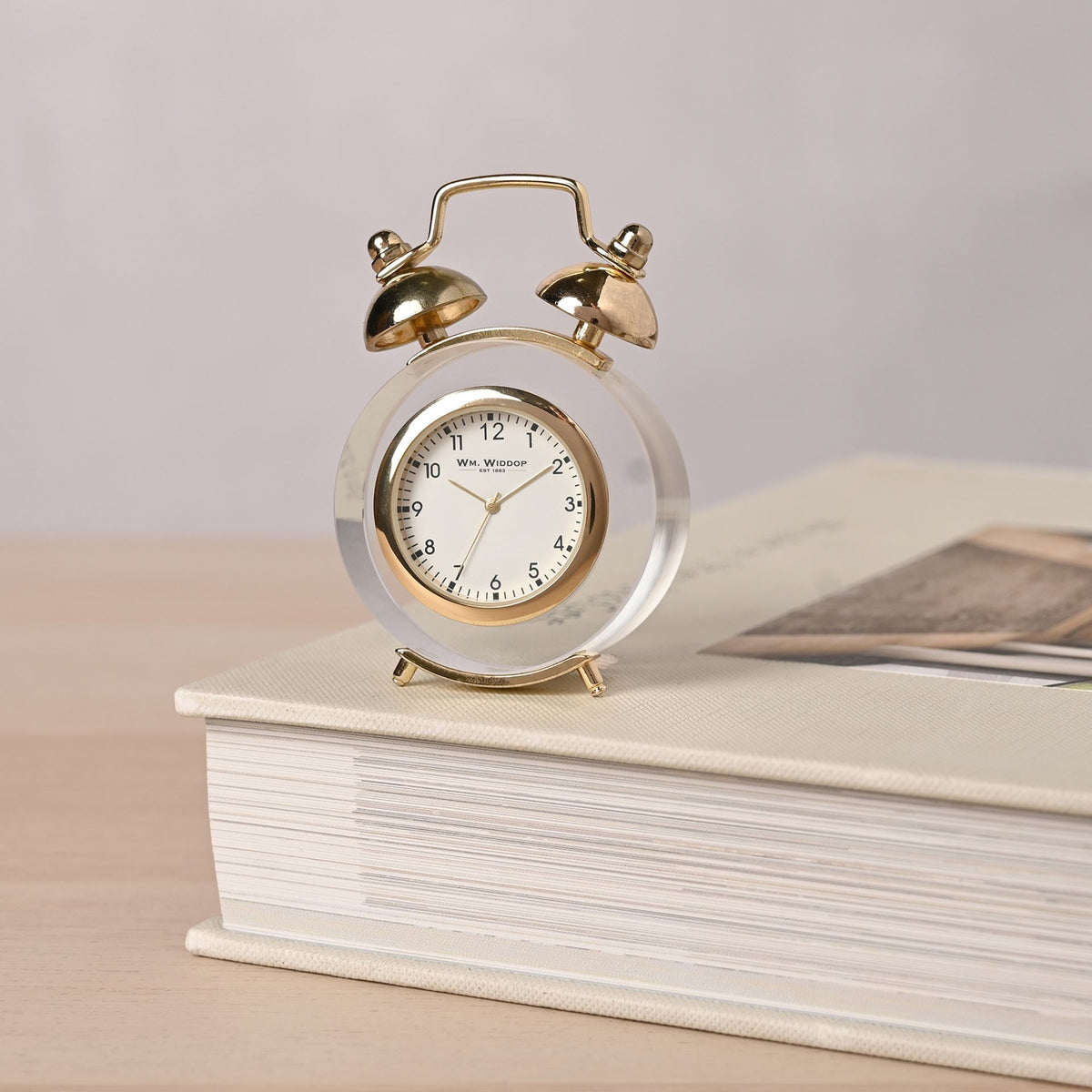 9528 Crystal Twin Bell Miniature Desk Clock by Widdop on Shelf