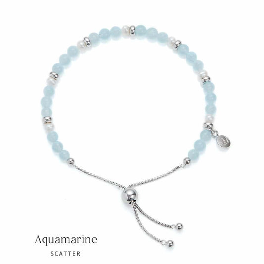 1877854 Jersey Pearl Sterling Silver Aquamarine &amp; Pearl Scatter Bracelet